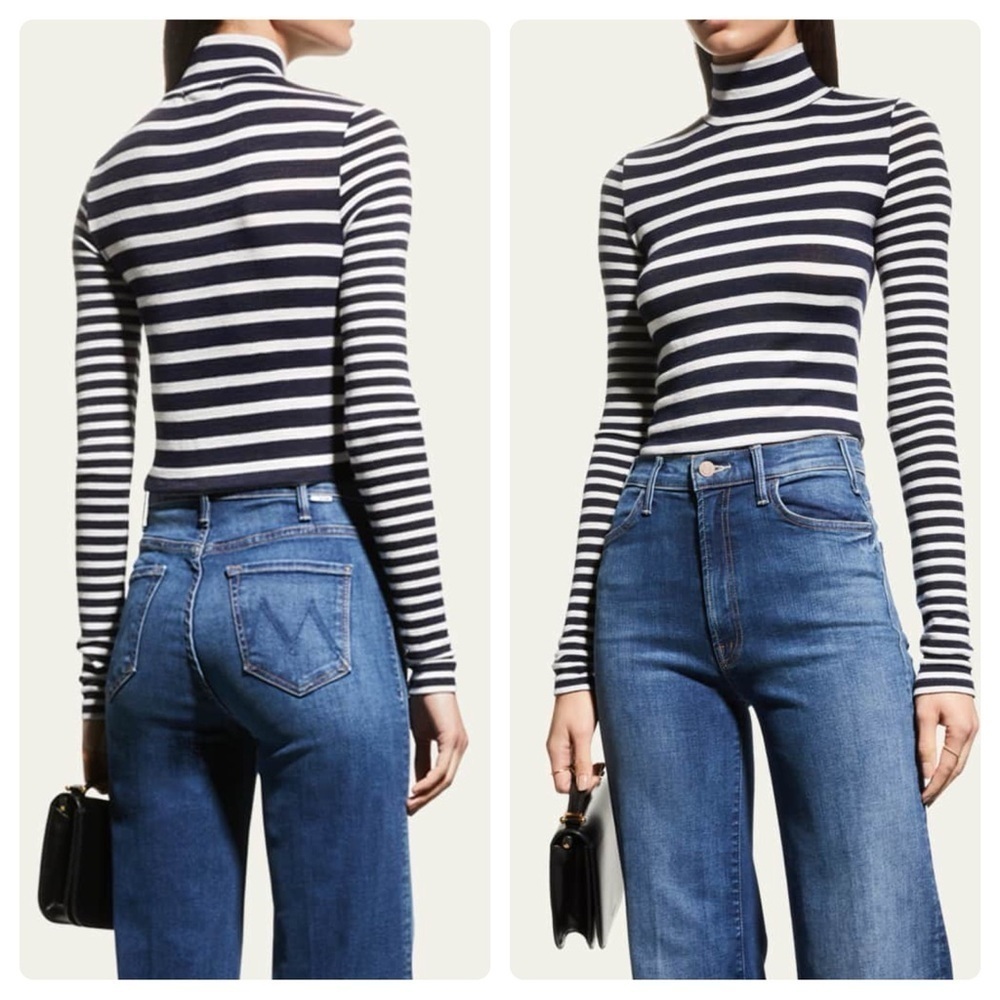 RAG & BONE The Knit Stripe Cropped Jersey Turtleneck Top (T1)